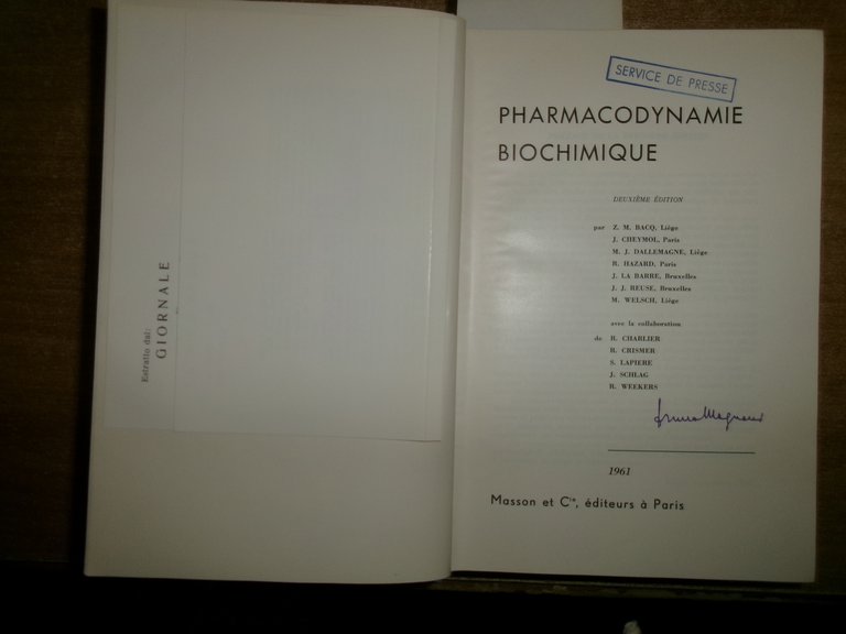 AA. VV. PHARMACODYNAMIE BIOCHIMIQUE 1961