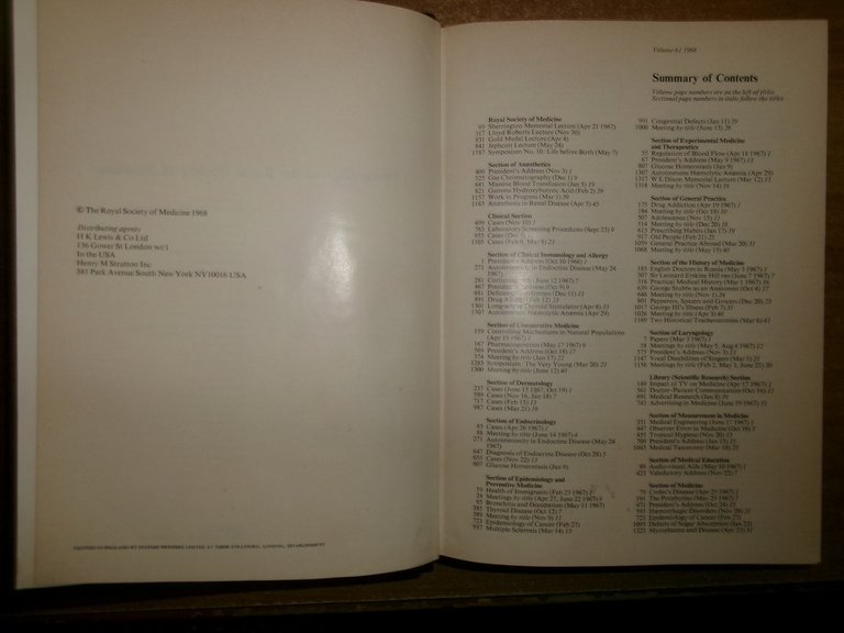 AA. VV. Proceedings of the ROYAL SOCIETY of MEDICINE 1968