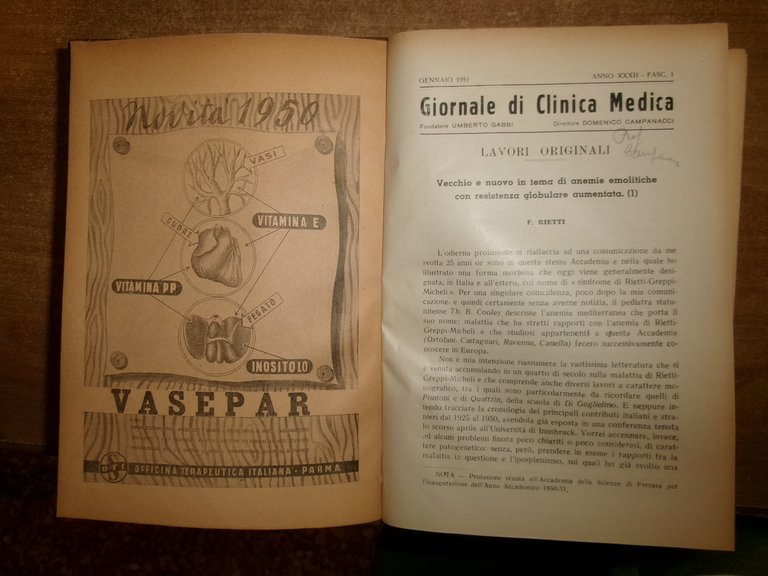 AA. VV. Prof. CAMPANACCI GIORNALE di CLINICA MEDICA 1951