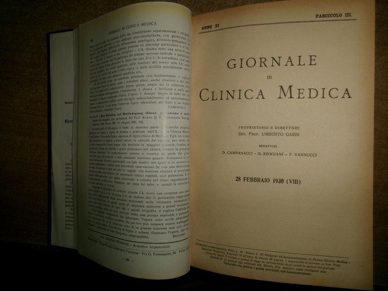 AA. VV. Sen. Prof. UMBERTO GABBI. Giornale di Clinica Medica. …