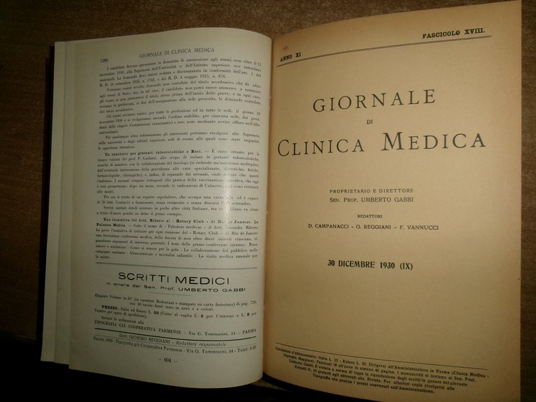 AA. VV. Sen. Prof. UMBERTO GABBI. Giornale di Clinica Medica. …