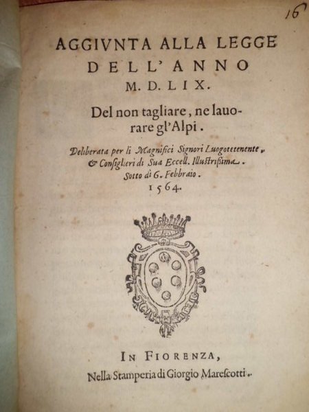AGGIUNTA alla LEGGE dell' anno 1559, del non tagliare ne' …