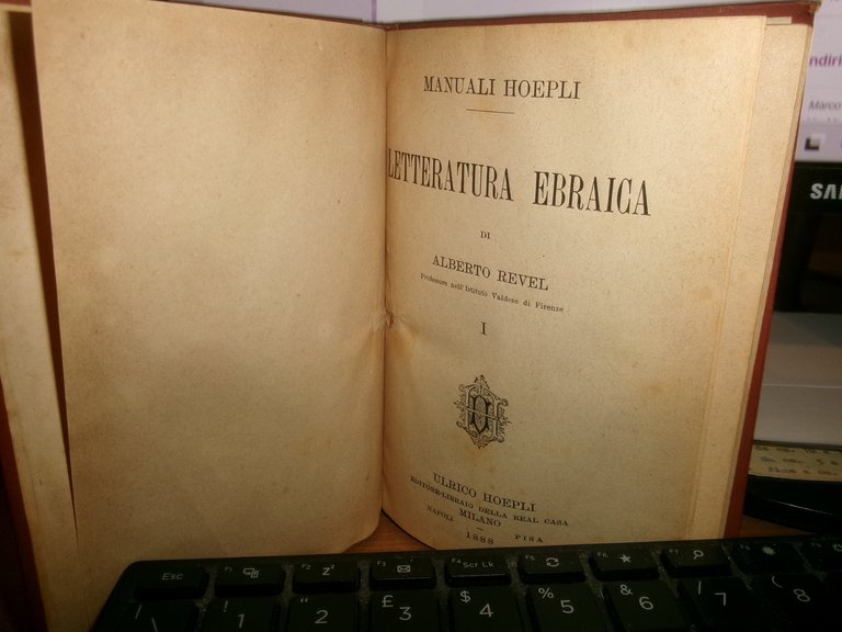 ALBERTO REVEL. Letteratura Ebraica - 2 volumi manuali Hoepli 1888