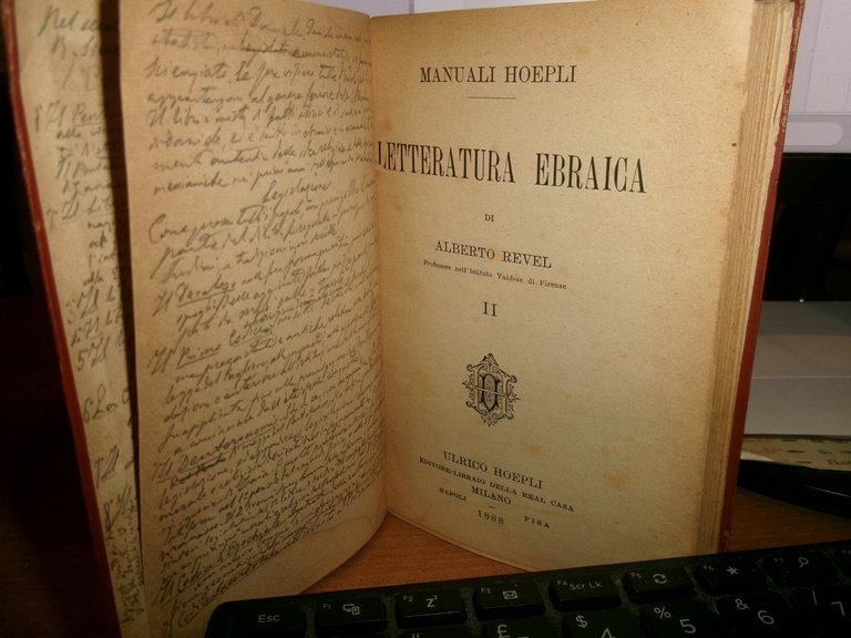 ALBERTO REVEL. Letteratura Ebraica - 2 volumi manuali Hoepli 1888