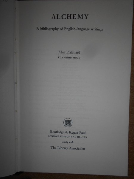 ALCHEMY. A Bibliography of English-Language Writings