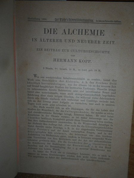 (Alchimia) Die Alchemie in älterer und neuerer Zeit