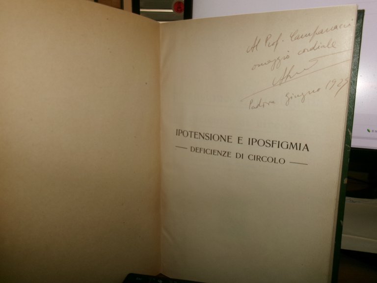 ALDO LUISADA. Ipotensione e Iposfigmia deficienze di circolo... 1929