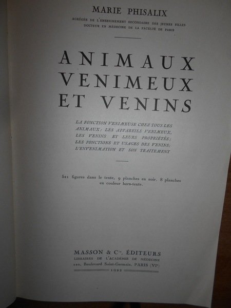 Animaux Venimeux et Venins. La fonction venimeuse chez tous les …