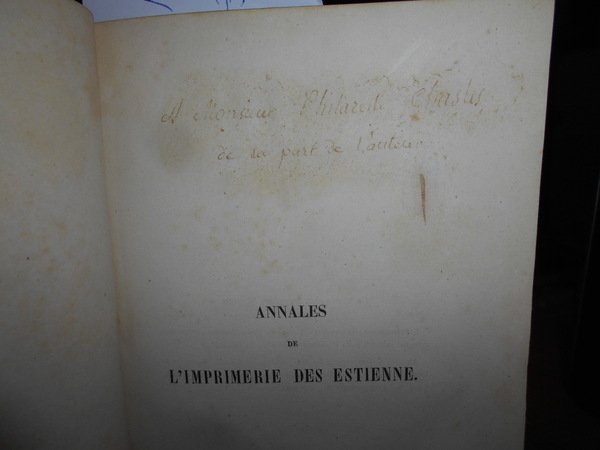 ANNALES de L' Imprimerie des Estienne ou Histoire de la …