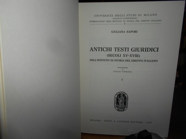 ANTICHI TESTI GIURIDICI (SECOLI XV-XVIII) DELL'ISTITUTO DI Storia del diritto …