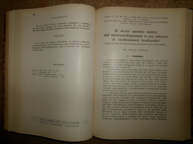 Autori Vari. FOLIA CARDIOLOGICA. Atti Soc. It. Card. 1940/1950