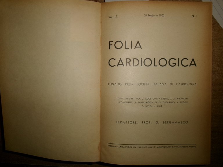 Autori Vari. FOLIA CARDIOLOGICA. Atti Soc. It. Card. 1940/1950