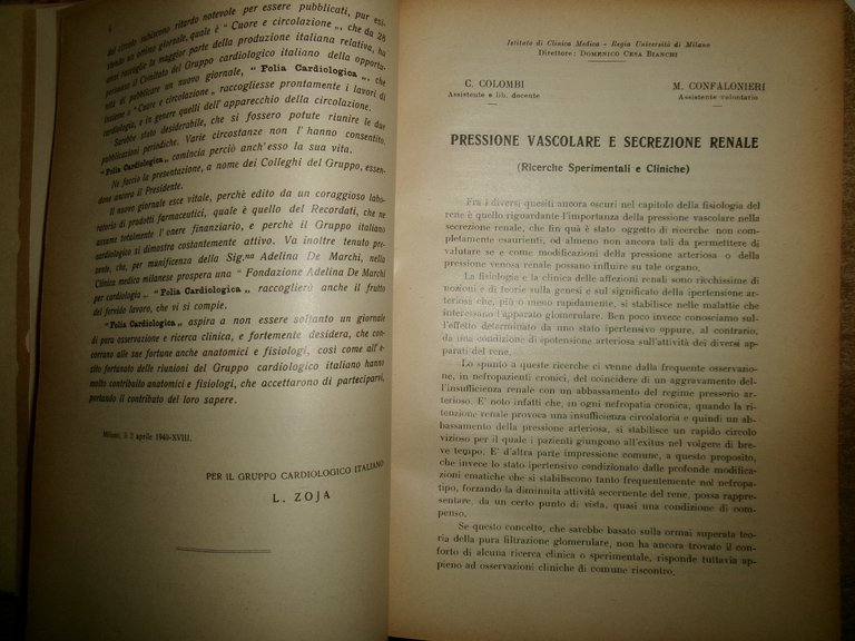 Autori Vari. FOLIA CARDIOLOGICA. Atti Soc. It. Card. 1940/1950
