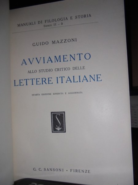 Avviamento allo studio critico delle lettere italiane