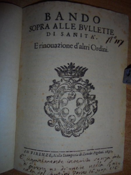 Bandi.BANDO sopra alle bullette di sanità. E rinnovazione d' altri …