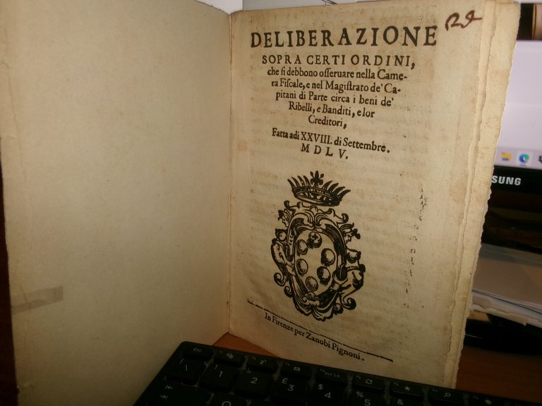 (Bando) Firenze. DELIBERAZIONE sopra certi ordini, che si debbono... 1555 | Immagine Gallery 3