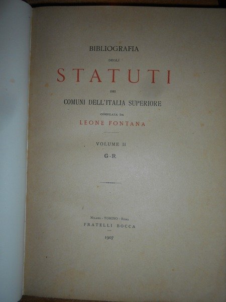 Bibliografia degli STATUTI dei Comuni dell' Italia Superiore