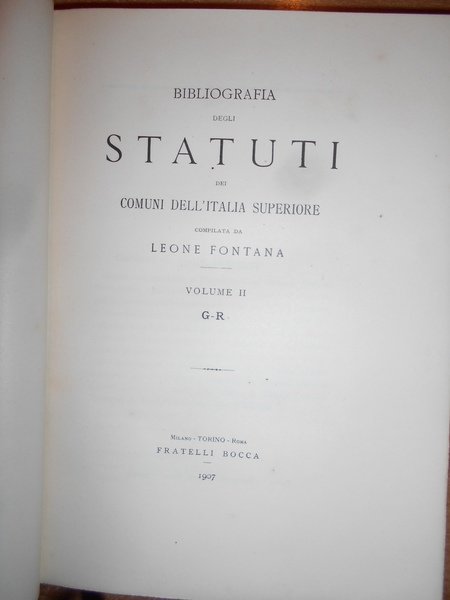 Bibliografia degli STATUTI dei Comuni dell' Italia Superiore