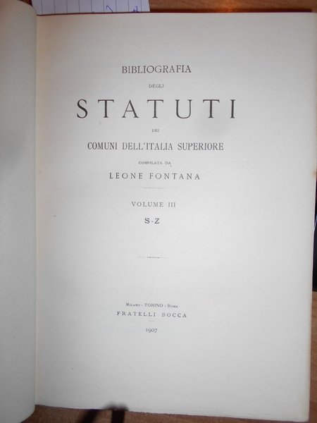Bibliografia degli STATUTI dei Comuni dell' Italia Superiore