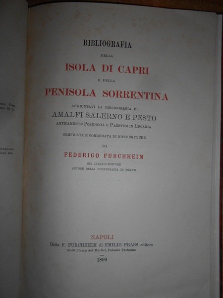 BIBLIOGRAFIA della Isola di Capri e della Penisola Sorrentina aggiuntavi …