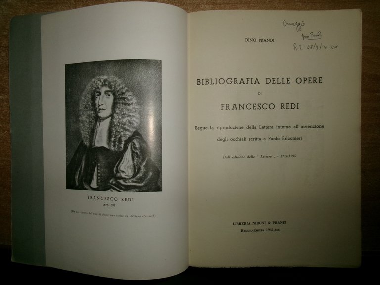 Bibliografia delle opere di Francesco Redi. Segue la riproduzione... DINO …