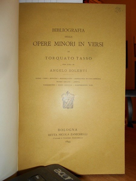 Bibliografia delle OPERE MINORI IN VERSI di TORQUATO TASSO