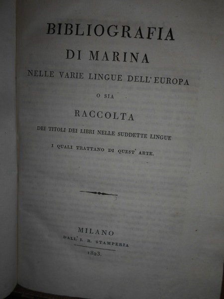 Bibliografia di Marina nelle varie lingue dell' Europa o sia …