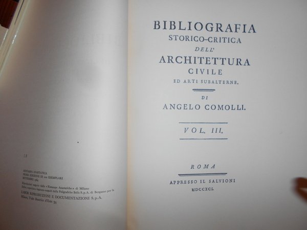 BIBLIOGRAFIA STORICO-CRITICA DELL'ARCHITETTURA CIVILE ED ARTI SUBALTERNE