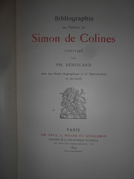 Bibliographie des éditions de SIMON DE COLINES 1520-1546