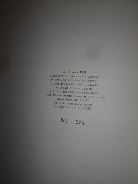 BIBLIOGRAPHIE DES OUVRAGES Français sur La Chasse. Supplément a la …