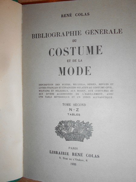 BIBLIOGRAPHIE Générale du COSTUME et de la MODE