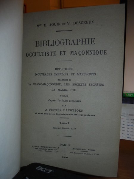 BIBLIOGRAPHIE occultiste et Maçonique. Répertoire d' uovrages imprimés et manuscrits …