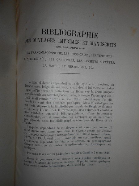 BIBLIOGRAPHIE occultiste et Maçonique. Répertoire d' uovrages imprimés et manuscrits …