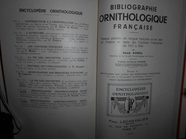 BIBLIOGRAPHIE ORNITHOLOGIQUE Française. Travaux publiès en langue française et en …