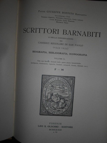 [BIBLIOTECA BARNABITICA ILLUSTRATA COI FREGI DELLE OPERE STESSE BARNABITICHE]. SCRITTORI …