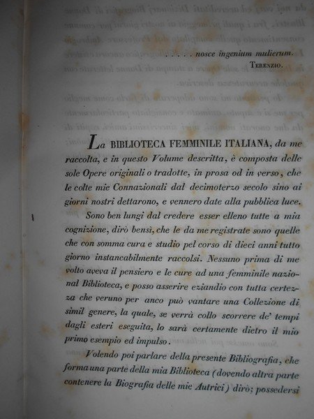BIBLIOTECA FEMMINILE ITALIANA Raccolta Posseduta e descritta dal Conte Pietro …