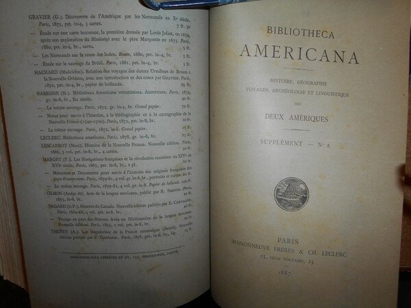 BIBLIOTHECA AMERICANA Histoire, Géographie, Voyages, Archéologie et Linguistique