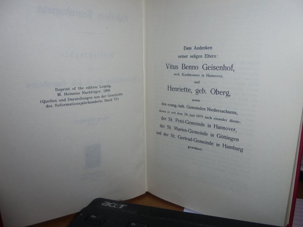 BIBLIOTHECA BUGENHAGIANA. BIBLIOGRAPHIE DER DRUCKSCHRIFTEN DES D. JOH. BUGENHAGEN. REPRINT …