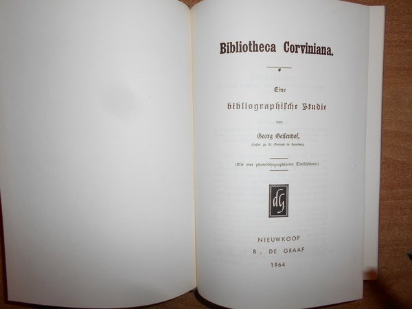 BIBLIOTHECA CORVINIANA. Bibliographie Studie