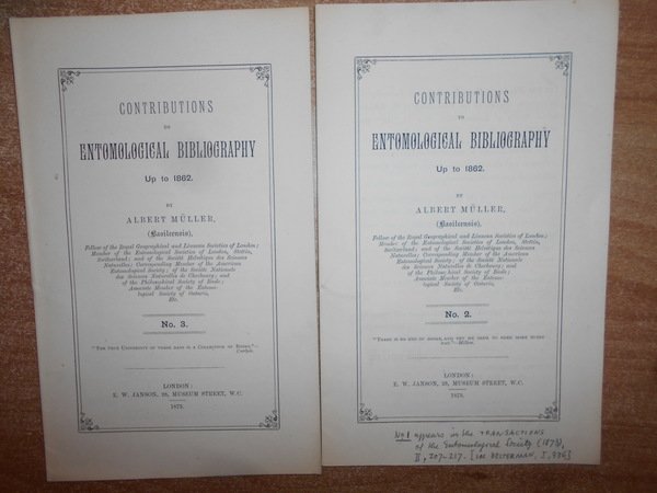 BIBLIOTHECA ENTOMOLOGICA. Die Litteratur uber das ganze gebiet der entomologie …