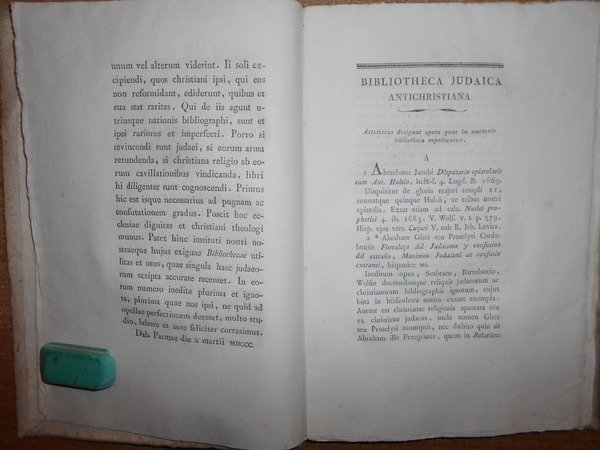 BIBLIOTHECA JUDAICA Antichristiana. Qua Editi et inediti Judaeorum adversus Christianam …