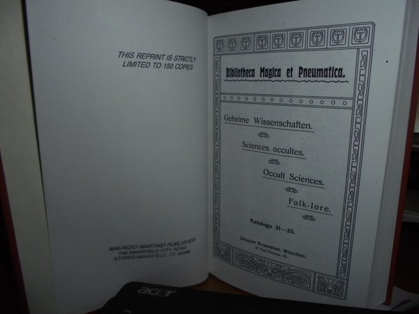 BIBLIOTHECA MAGICA ET PNEUMATICA. Sciences occultes. Occult Sciences. Folk-lore. Kataloge …