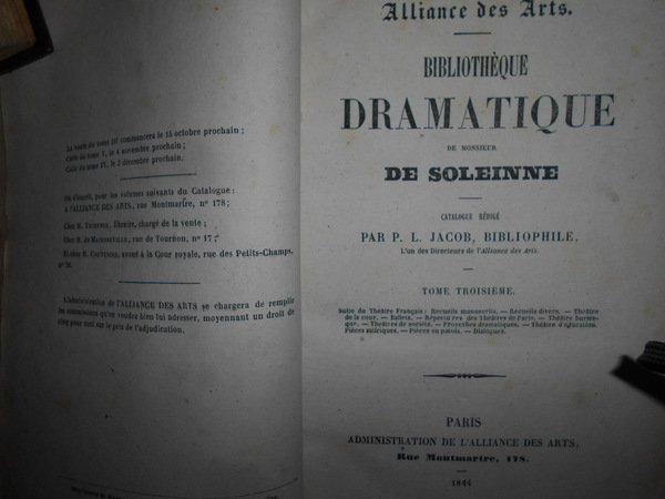 Bibliothèque DRAMATIQUE de Monsieur De SOLEINNE
