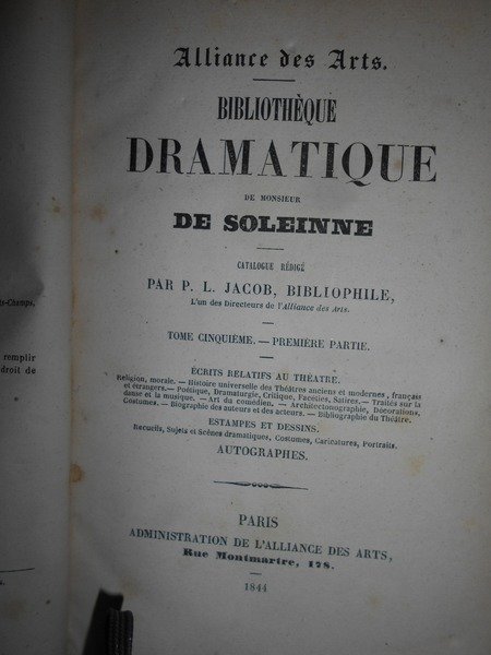 Bibliothèque DRAMATIQUE de Monsieur De SOLEINNE