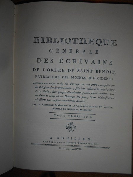 BIBLIOTHEQUE Générale des écrivains de l' Ordre de Saint Benoit