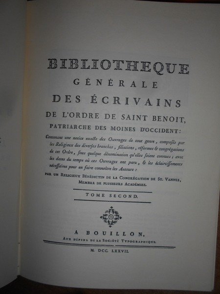 BIBLIOTHEQUE Générale des écrivains de l' Ordre de Saint Benoit