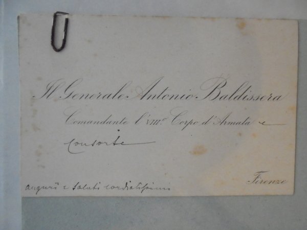 Biglietto da visita del Generale Antonio Baldissera capo delle truppe …