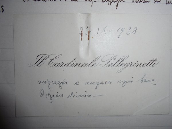 Biglietto visita Cardinale Pellegrinetti Ermenegildo 25/9/1938