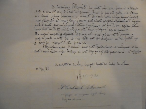 Biglietto visita Cardinale Pellegrinetti Ermenegildo 25/9/1938