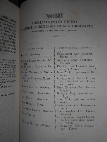 BIOGRAFIE e Ritratti di Uomini Illustri Piceni pubblicate del Conte …